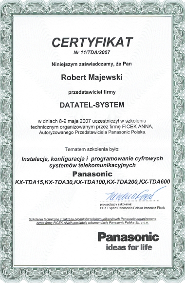 Certyfikat Panasonic Polska